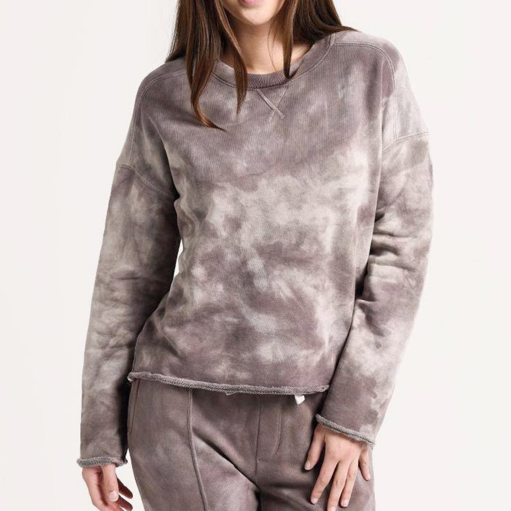 ATM Tie Dye French Terry Sweatshirt S Mushroom Raw Hem‎ Oversized